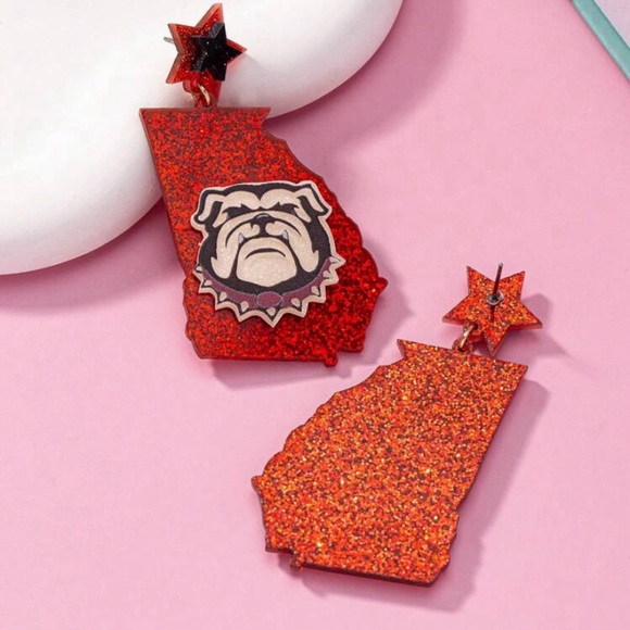 One of a Kind UGA (University of Georgia) Black and Red Bulldog Dangle Earrings - Picture 3 of 6